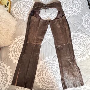 Milwaukee Leather By Shaf Women's Small Brown Distressed Leather Biker Chaps